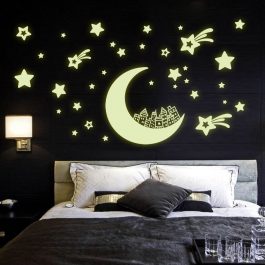 כוכבים וירח זוהרים בלילה להדבקה על הקיר והתקרה