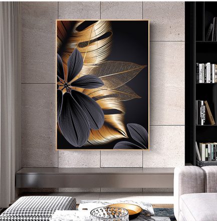 תמונת קיר מהממת בסגנון נורדי – צמחים שחור זהב