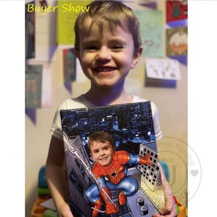 תמונת קיר בהתאמה אישית, שולחים תמונה של הילד ומקבלים תמונה שלו כספיידרמן