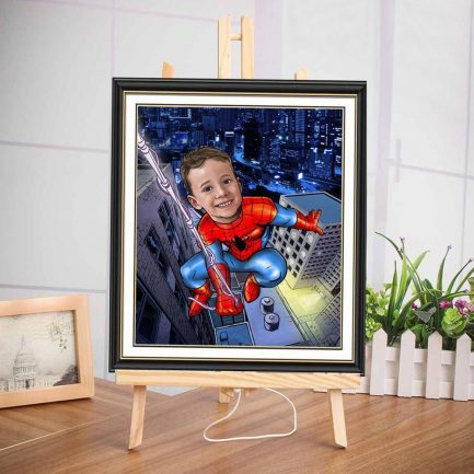 תמונת קיר בהתאמה אישית, שולחים תמונה של הילד ומקבלים תמונה שלו כספיידרמן
