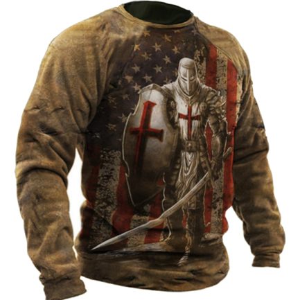 חולצת טי שירט שרוול ארוך בסגנון וינטאג אבירים.