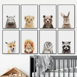 הדפסות קנווס של בעלי חיים לבחירה. מעולה לחדר ילדים.